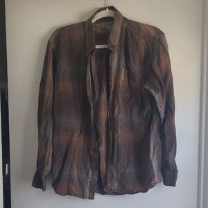 Brown Plaid Button-Up Shirt